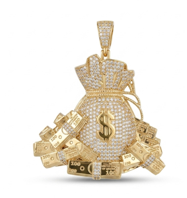 Luxury “Big Money” Moissanite Cash Bag Pendant 925 Sterling Silver Gift For Him