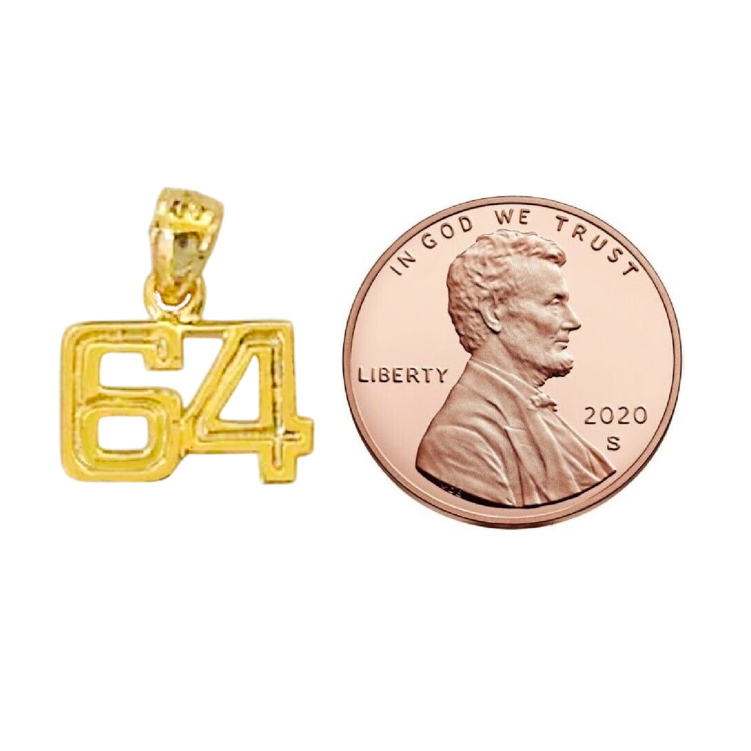 51 to 100 Any One 14K Yellow Gold Number Pendant / Charm, Made in USA