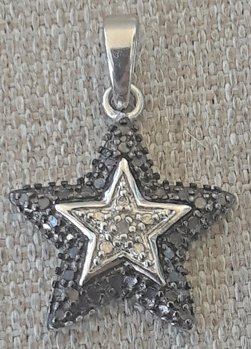 Vintage Sterling Silver Black & White Star Pendant About 5/8″