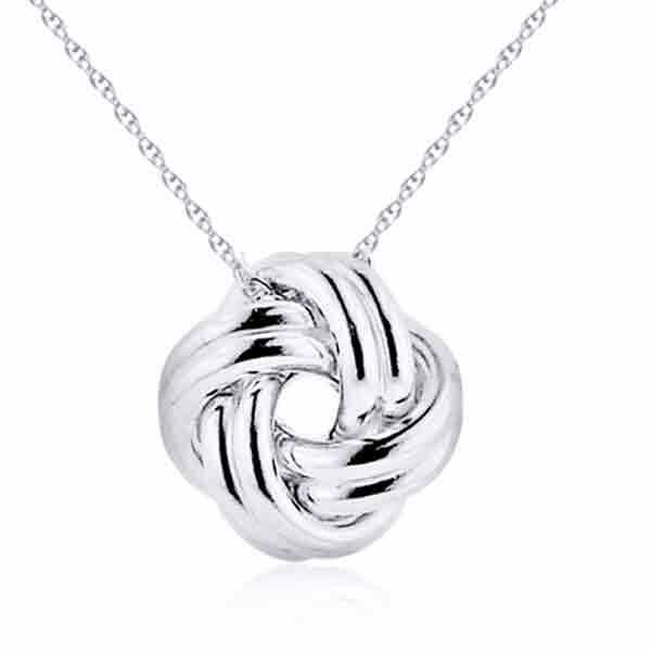 Love Knot Pendant with 18″ Chain Necklace In Sterling Silver