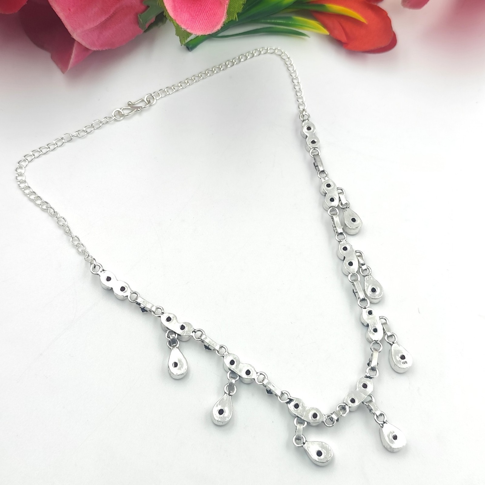 Red Garnet Gemstone Handmade 925 Sterling Silver Jewelry Necklace Size-17-18″