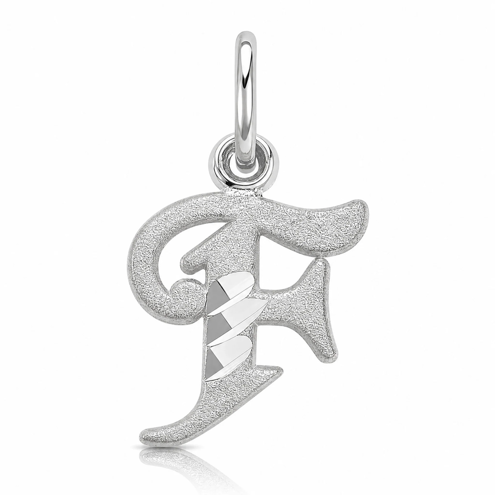 10K / 14K White Gold 10KW Diamond-Cut Initial F Charm
