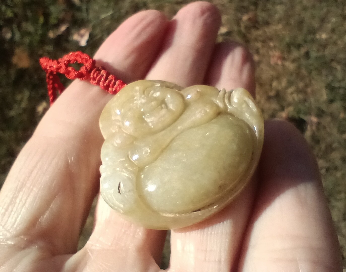 Natural Jadeite Jade Happy Buddha pendant necklace Myanmar CH733