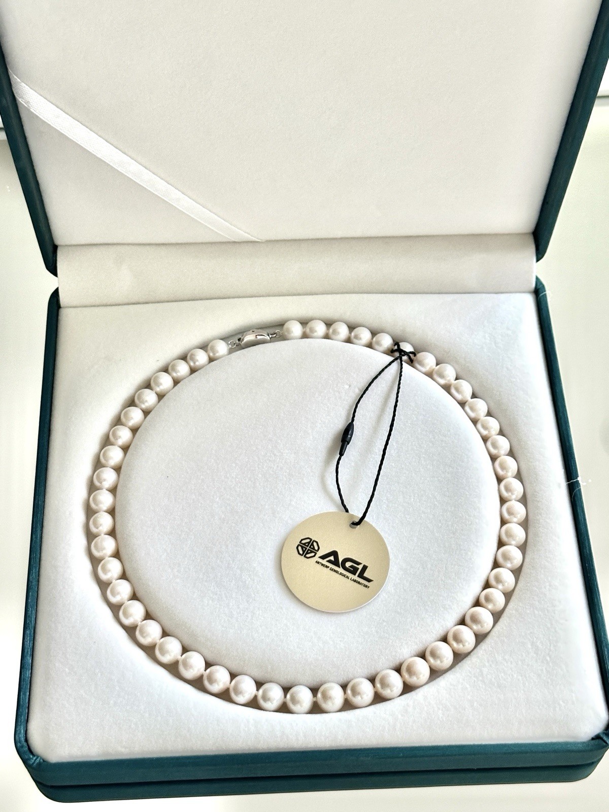 Natural 9-10mm White Pearl Strand Necklace S925 Silver Clasp Double AGL Cert 17″