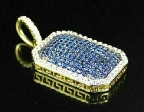 2.0 CT Round Cut Lab Created Blue Sapphire Men’s Pendant 14K Yellow Gold Plated