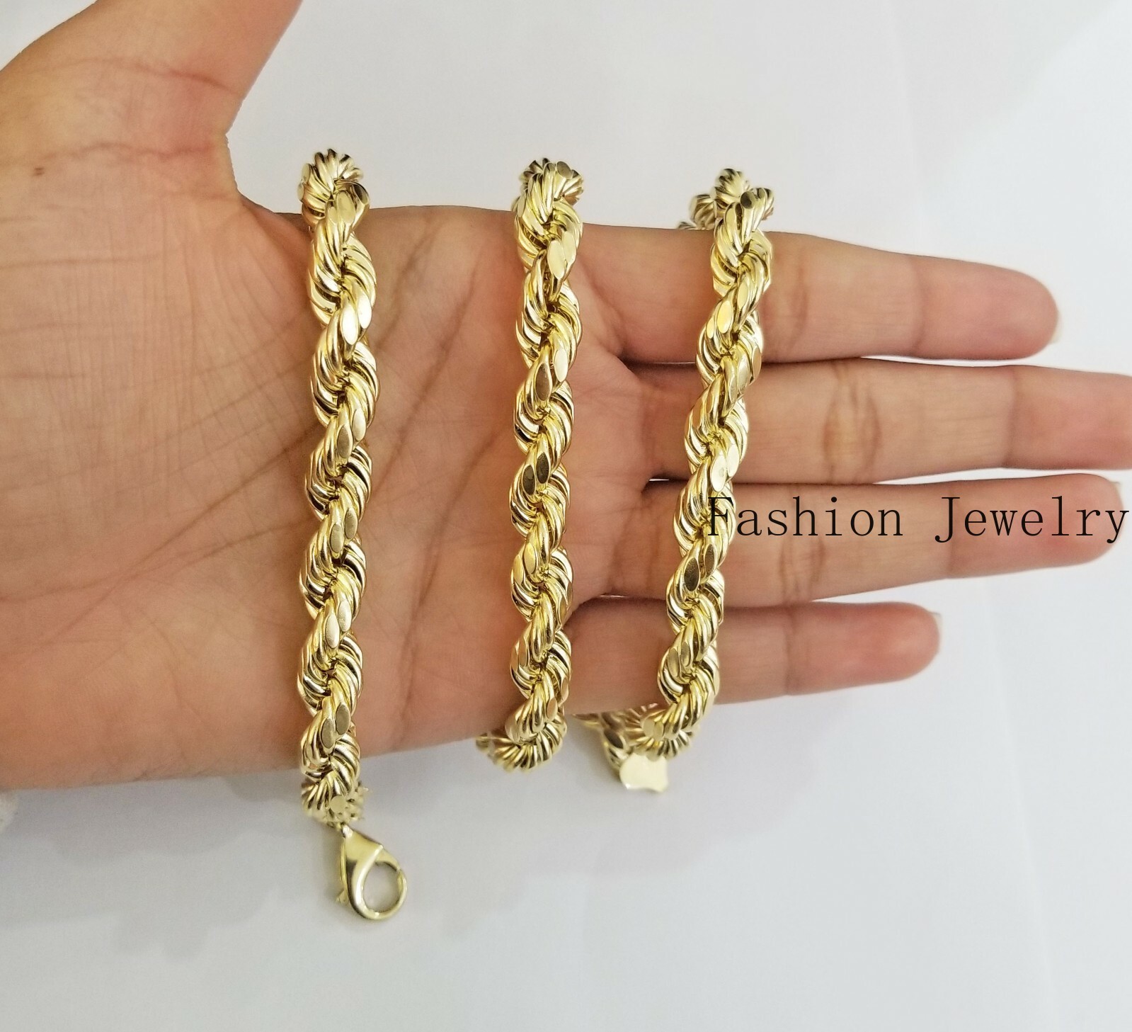 10k REAL Yellow Gold Rope Chain necklace 10mm 22″ Men thick diamond cut