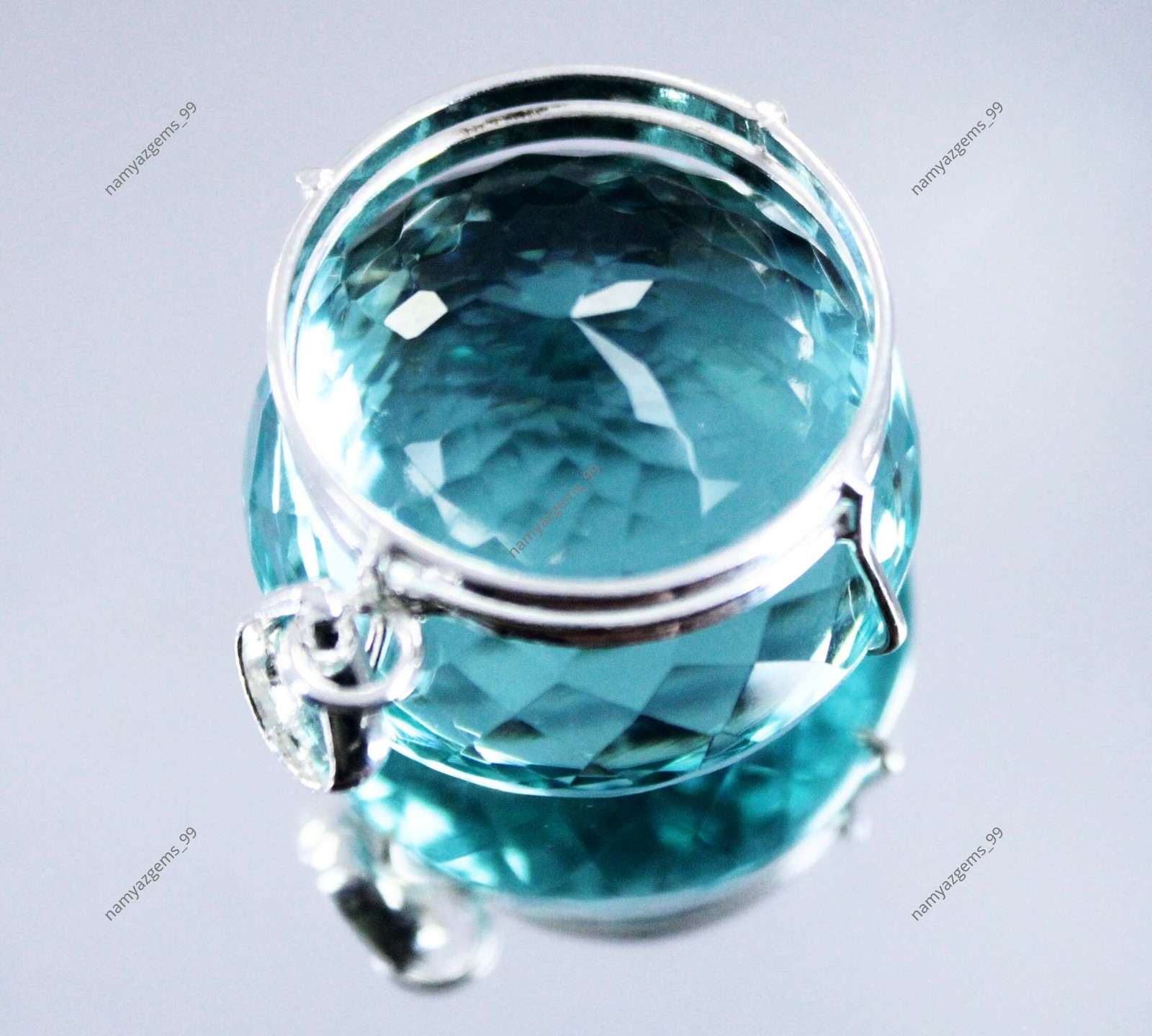 111.75 Ct Natural Aquamarine 925 Solid Silver Pendant Round Cut Gemstone