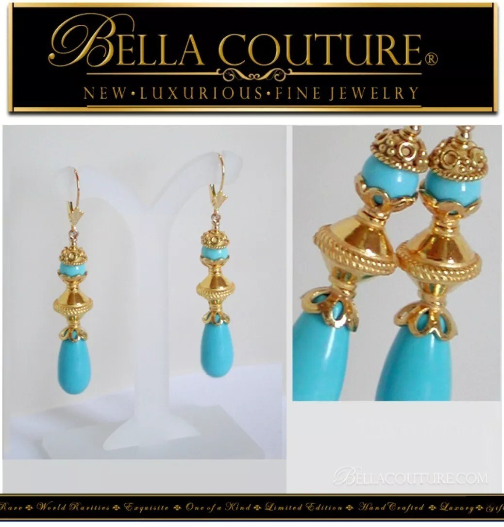 ❤️NEW BC® 14K YELLOW GOLD NATURAL PERSIAN TURQUOISE STATION NECKLACE 18″ – 16″