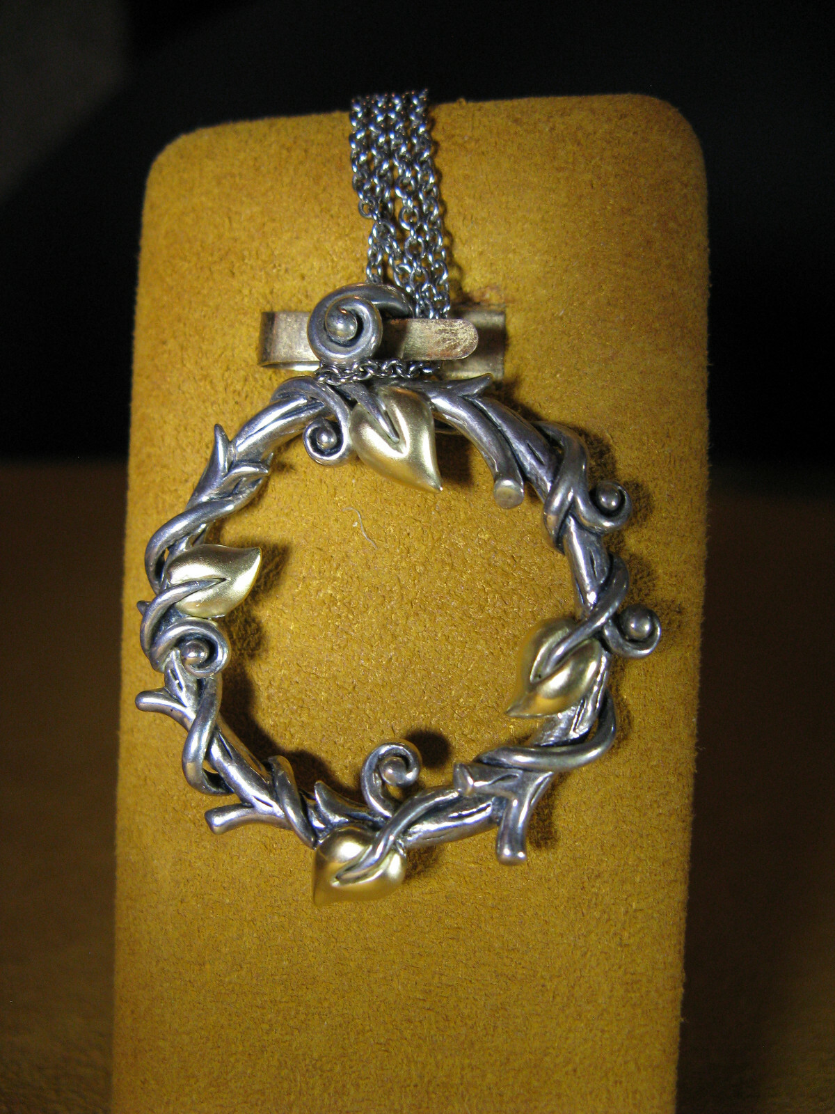 BARBARA BIXBY VINE LEAF BRANCH PENDANT NECKLACE DOUBLE CHAIN SS 18K Organic Gift