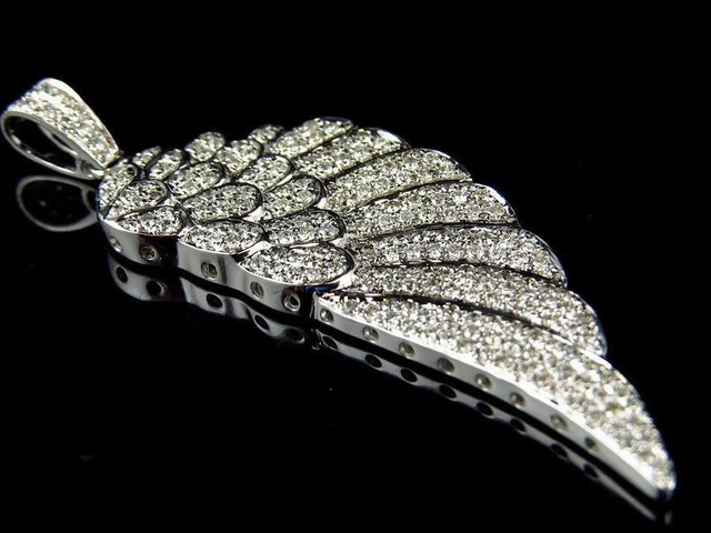 1.5Ct Round Cut Real Moissanite Angel Wing Silver Pendant 14k White Gold Plated