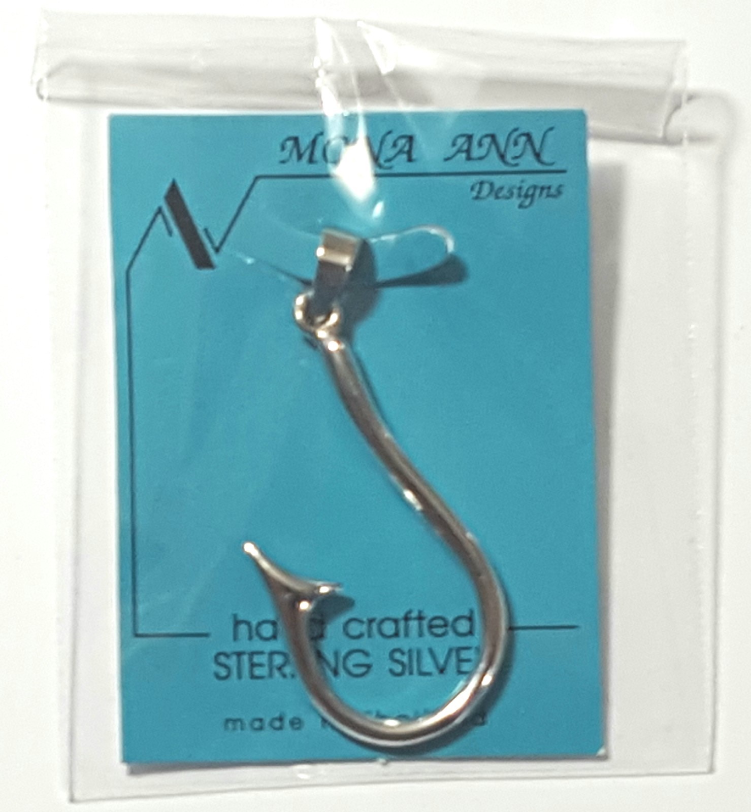 Fish Hook Pendant 925 Sterling Silver Fishing Hook 1″1/2 inch Long New # 10