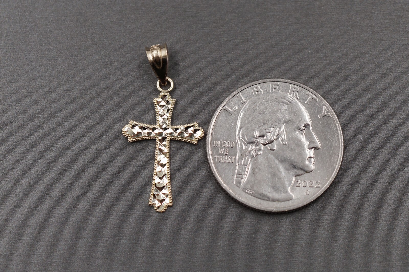 10K Solid Yellow Gold 1.15″ Diamond Cut Light Crucifix Cross Charm Pendant.