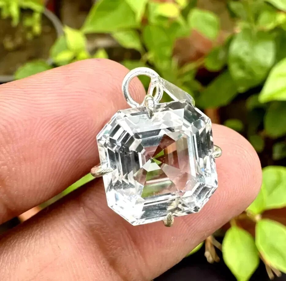 39 Carat Ceylon Natural White Sapphire Pendant, Asscher Cut, AGL Certified