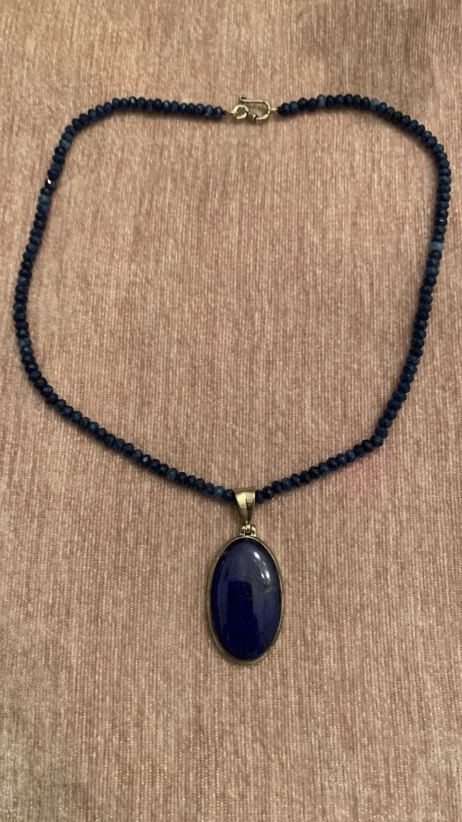Lapis Lazuli Pendent with Beaded Chain 925 Sterling Silver Handmade Necklace