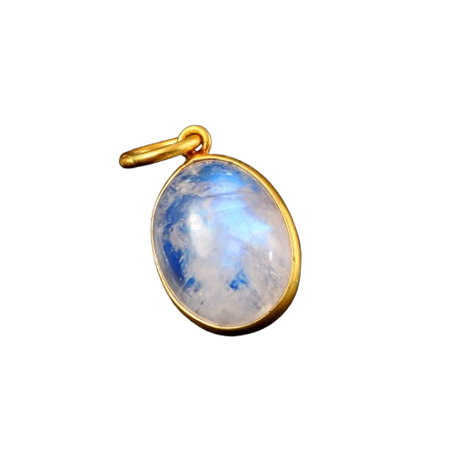 Elegant 14K Gold Moonstone Necklace Pendant Blue Flash Pear Shape Stone 3157