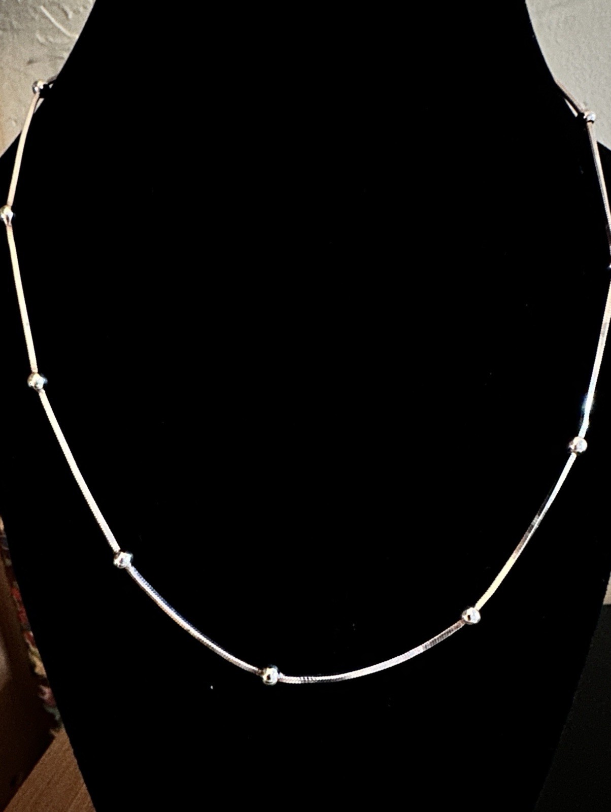 18” Station Bead Square Snake Chain Necklace 925 Sterling 7g Italy