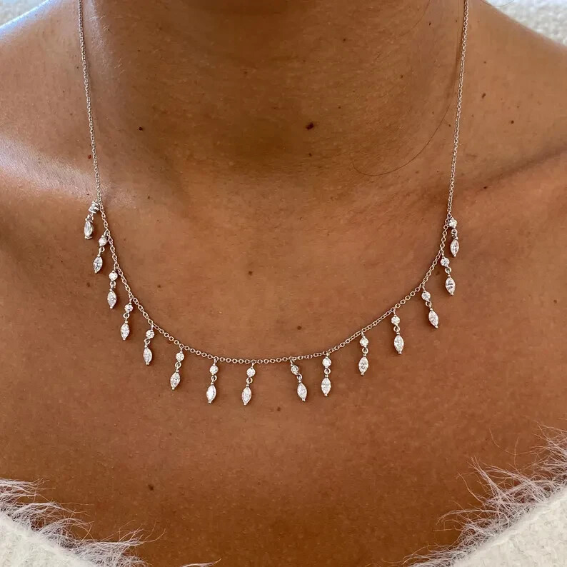 Luxurious 14K White Gold Necklace With Lab Grown Diamond Elegant Marquise 18″