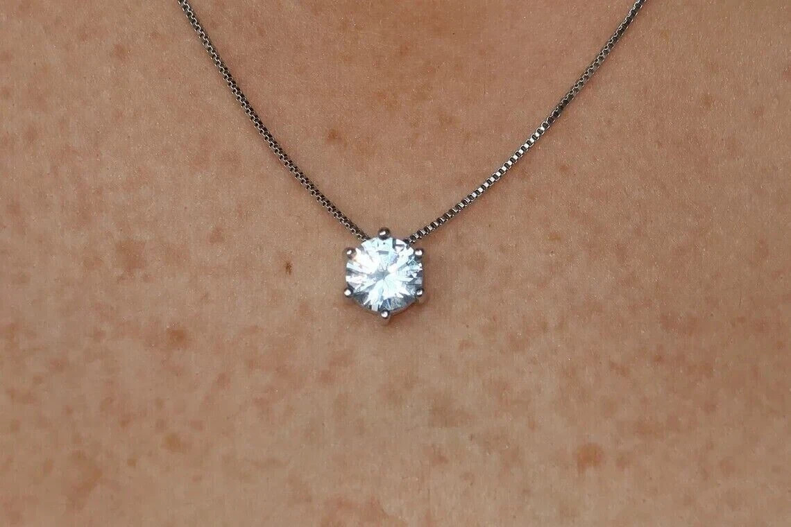 8MM Round Cut Lab-Created Diamond Solitaire Women Pendant 14K White Gold Plated.