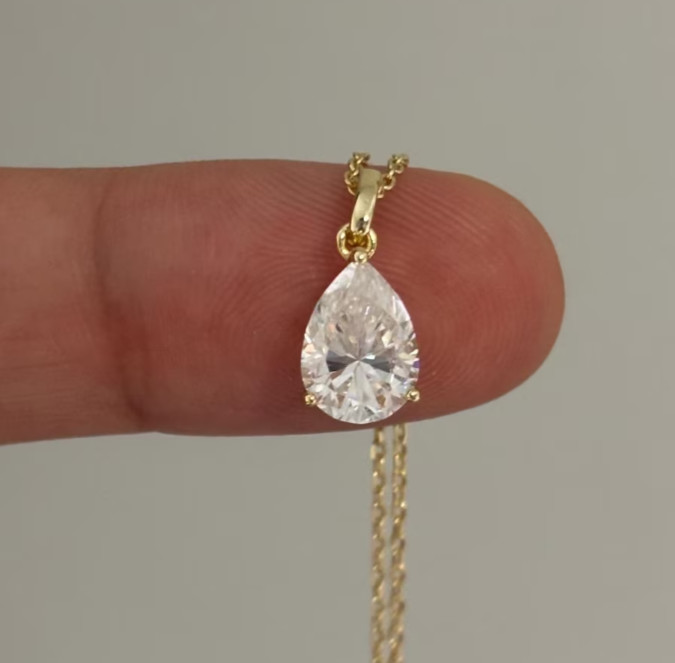IGI Pear-Cut 2.00Ct EF/VS1 Lab Grown Diamond Necklace& Pendant 14k Yellow Gold