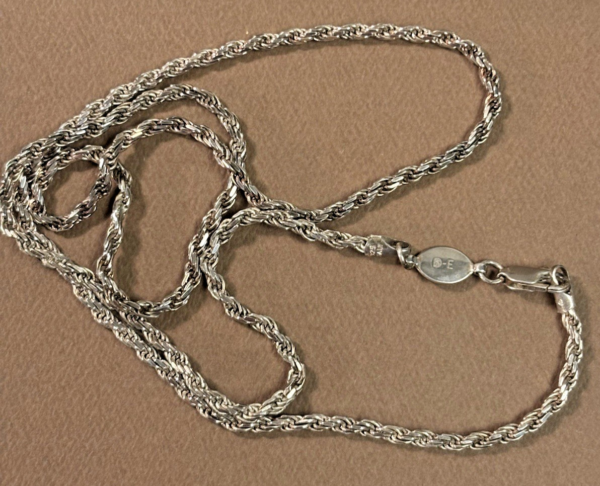 Vintage Solid Sterling Silver Rope Chain Necklace 22” Italy 925 marked 15g