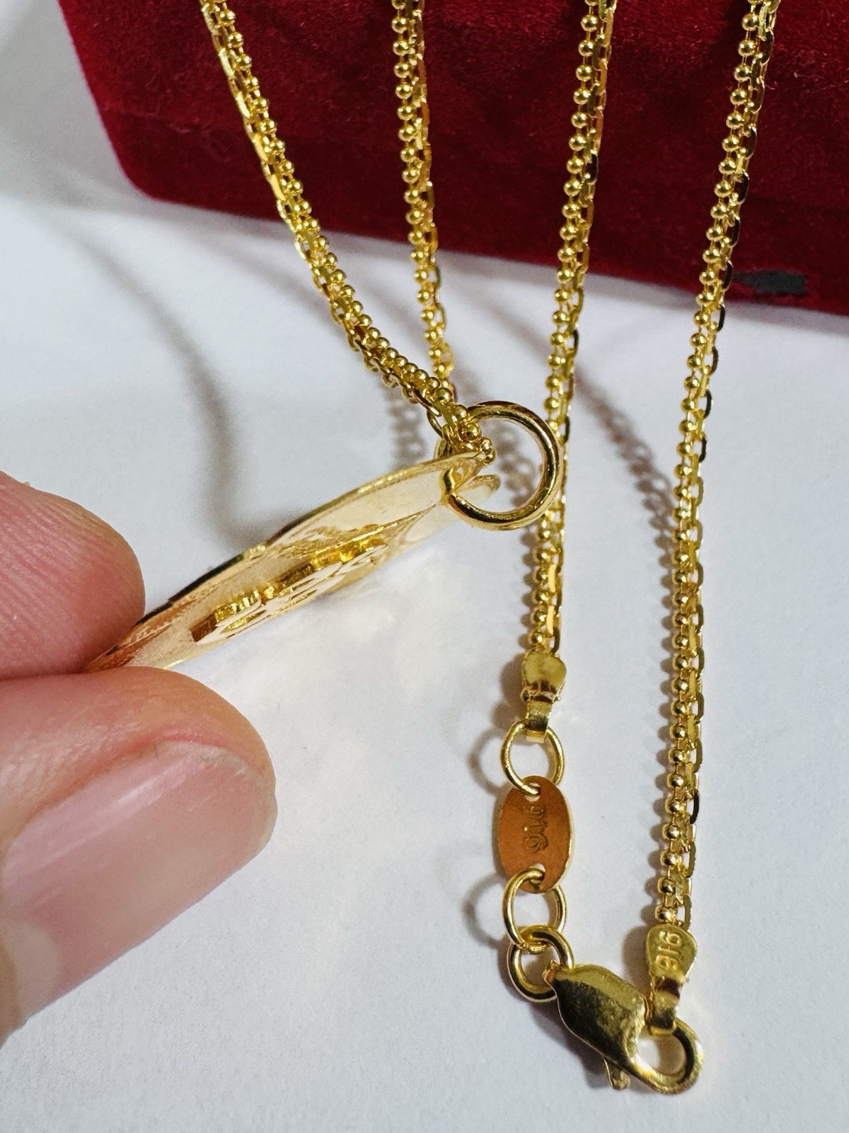 Saudi Dubai 22K Solid 916 Real Gold Heart Sikh Set Necklace 20” Long 9.0g 2.2mm