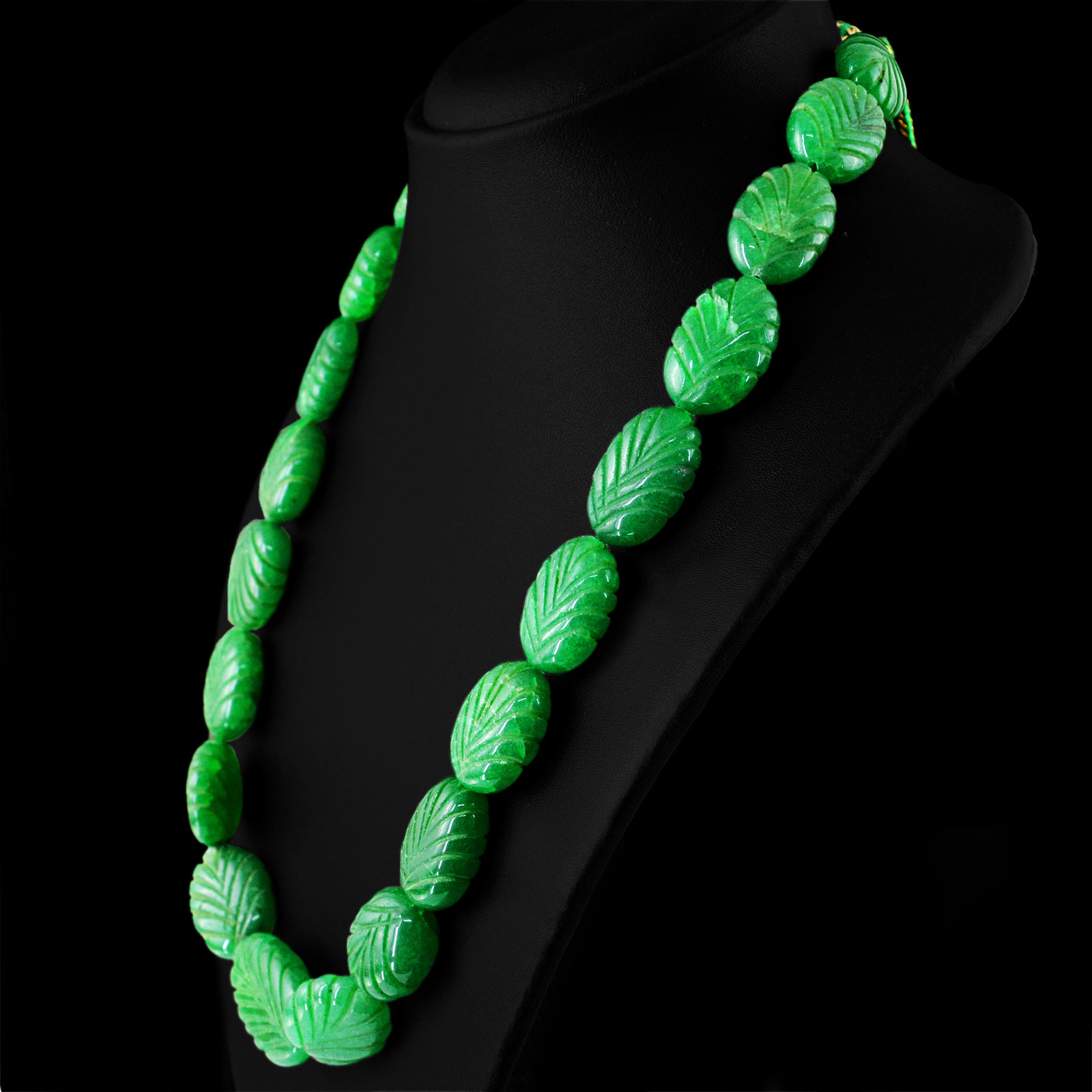 650.00 CTS EARTH MINED OVAL CARVED RICH GREEN EMERALD BEADS NECKLACE STRAND (DG)