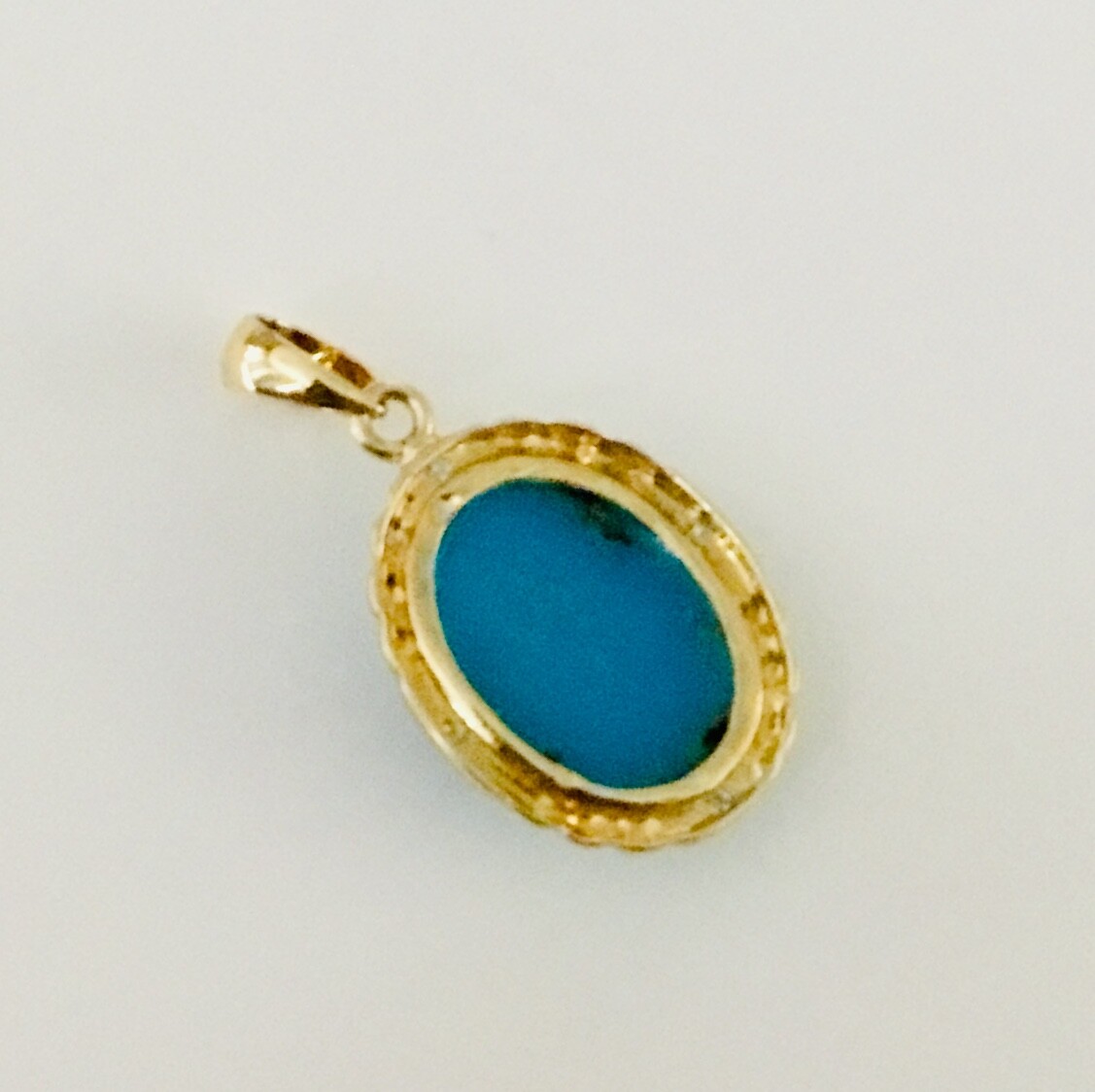 Solid 14K Yellow Gold Natural Turquoise & Diamonds Pendants For Necklace NEW