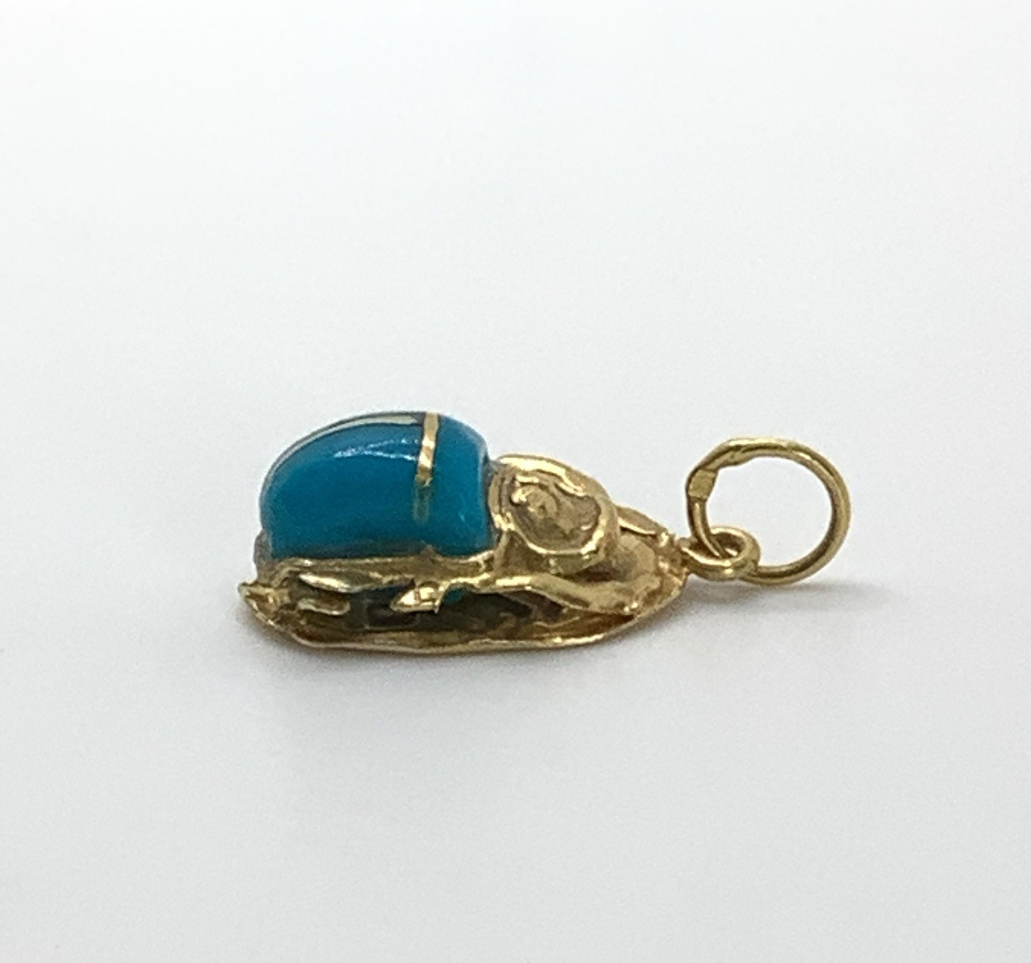 18K Yellow Gold Egyptian Revival Turquoise Scarab Beetle Pendant