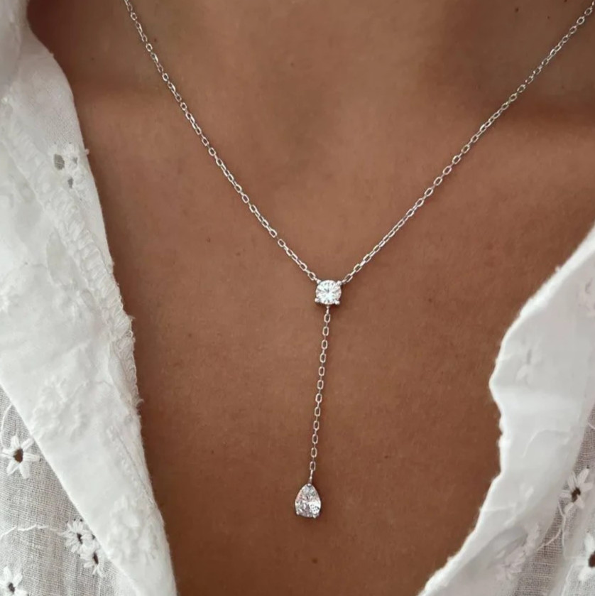 2Ct Created Diamond Pendant 14k White Gold Plated Lariat Women’s Necklace 18″