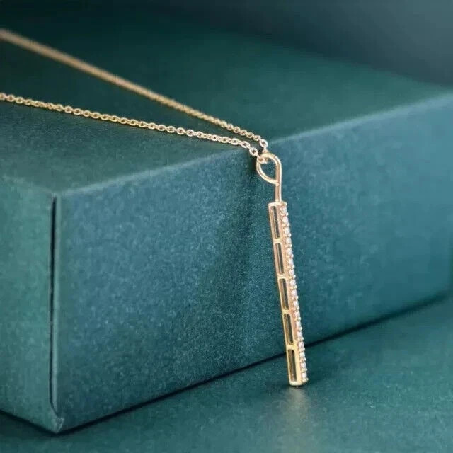 1 Ct Round Cut Lab-Created Diamond Bar Pendant Chain 14K Yellow Gold Plated