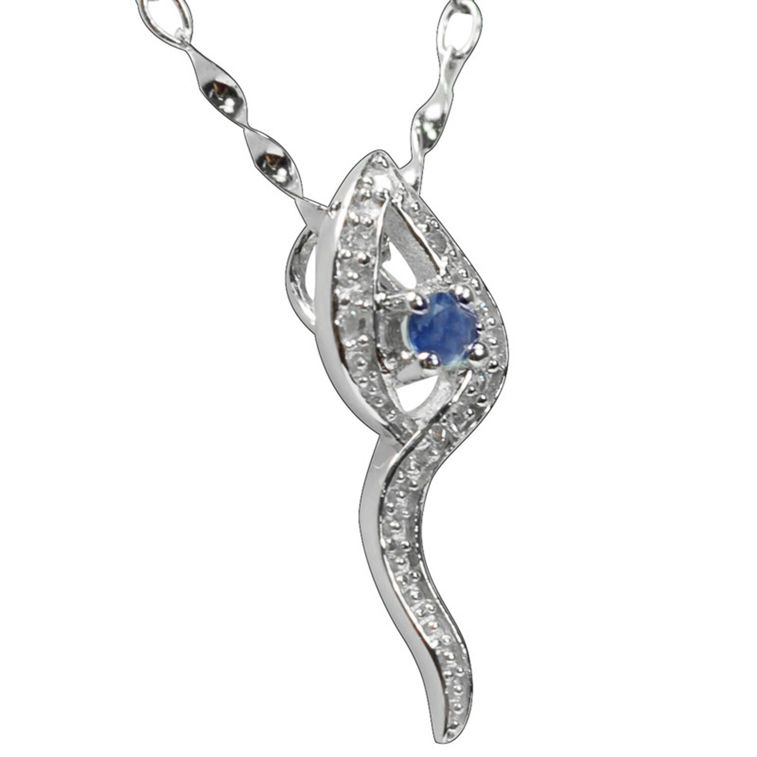 De Buman 0.24ctw Sapphire & CZ Solid 925 Silver Necklace With Silver Chain