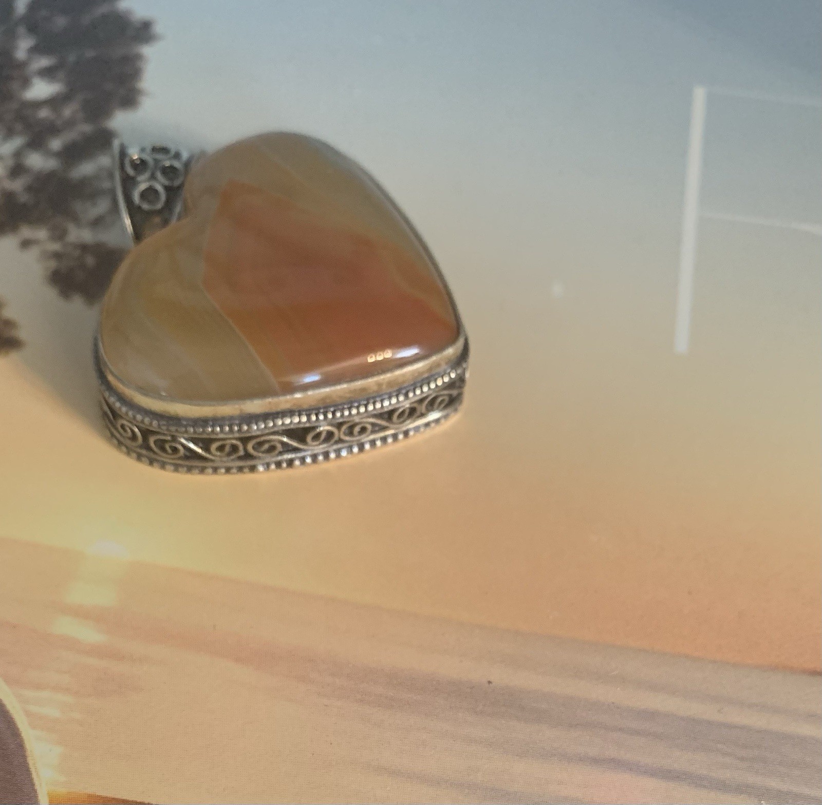 Carnelian Agate Heart 925 Silver Pendent Gemstone Excellent Condition