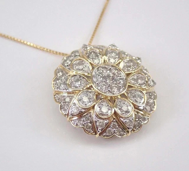 2Ct Round Cut Lab Created Diamond Cluster Flower Pendant 14K Yellow Gold Plated