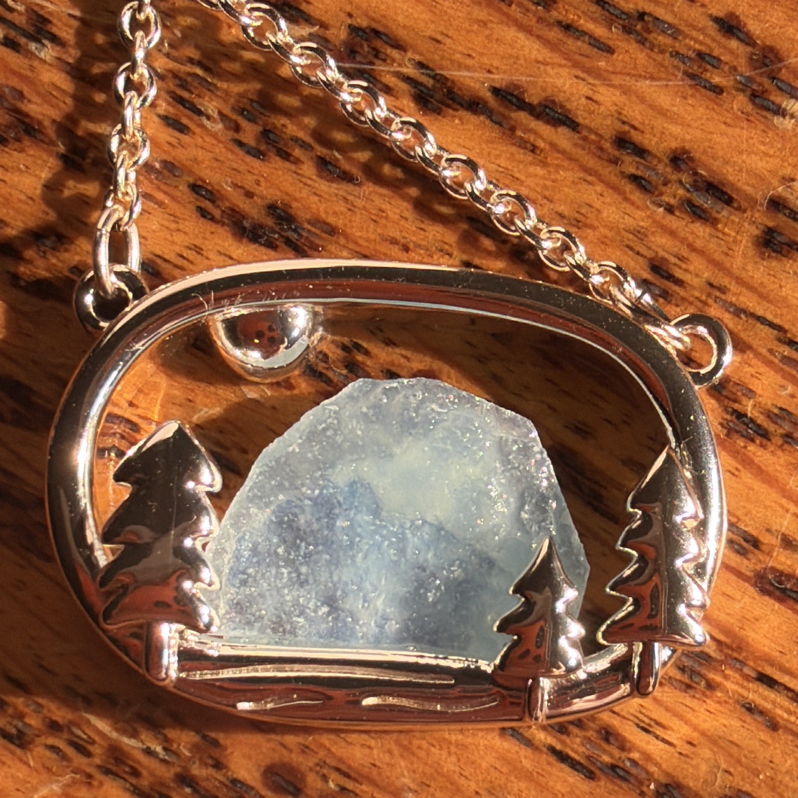 925 Sterling Silver Nature Scene Oval Charm Pendant Necklace, stamped 925