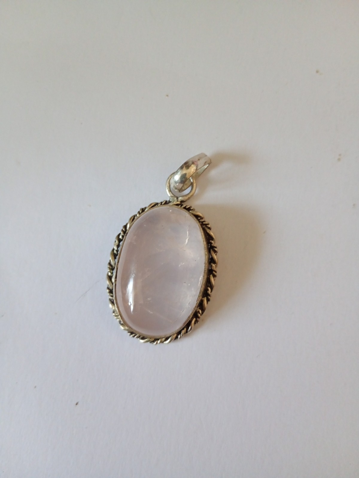 Large Rose Quartz Sterling Silver Pendant