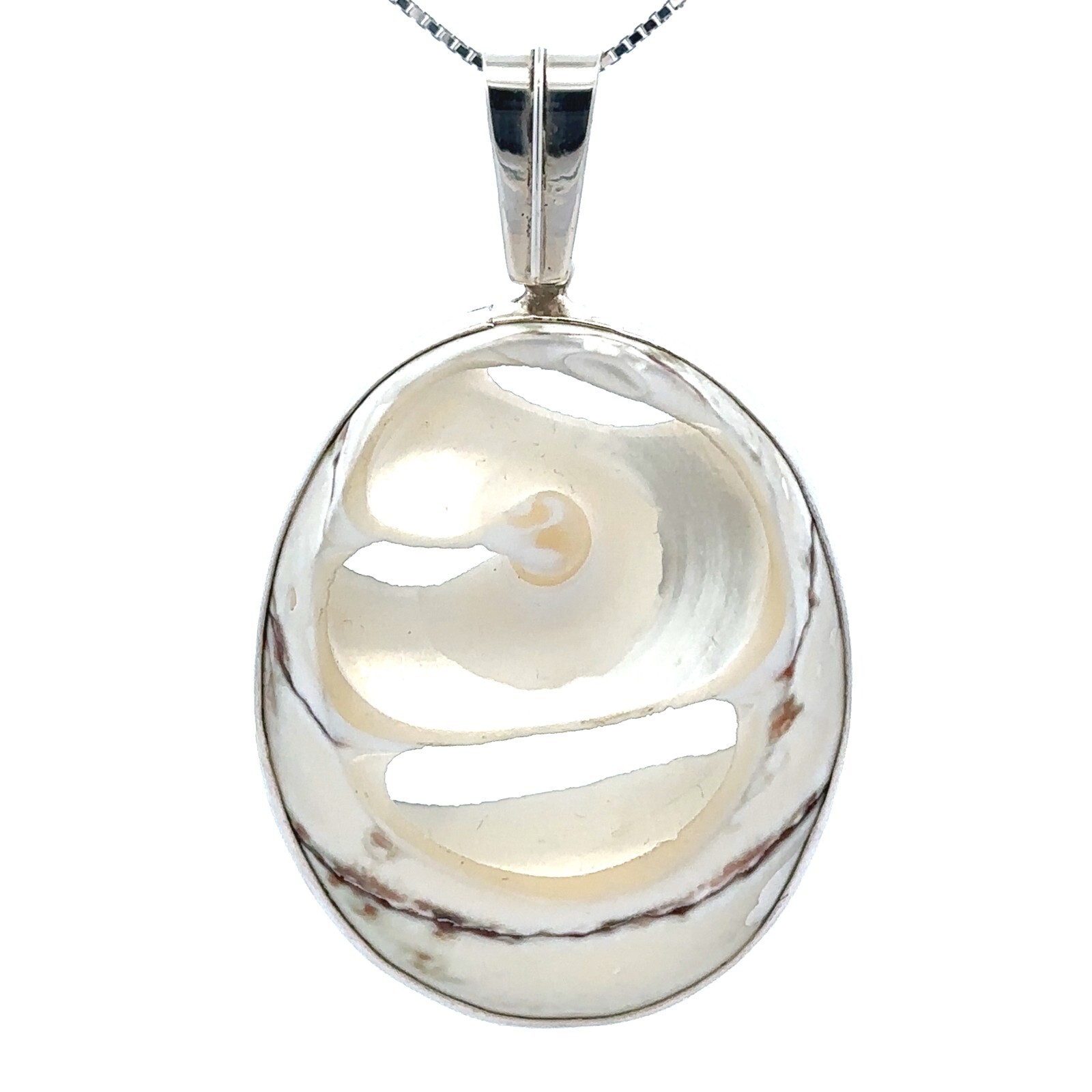Natural Shell Pendant Set In Sterling Silver (1 1/2 in. x 2 1/2 Inch)