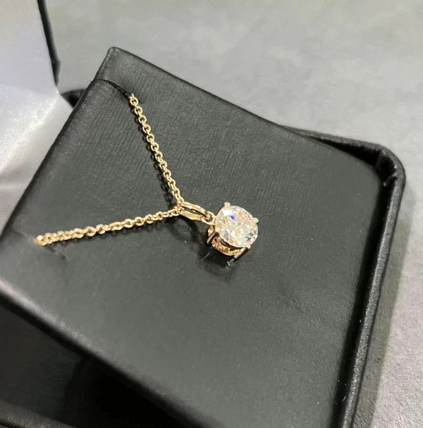 2Ct Round Cut Lab-Created Diamond Solitaire Pendant 14K Yellow Gold Finish