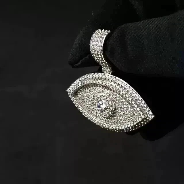 Best Evil Eye Shape Classic Pendant 14k White Gold Round Cut Natural Diamond