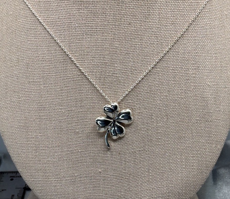 Sterling Silver Four Leaf Clover Necklace Marked 925 18-20 Inch Adjustable