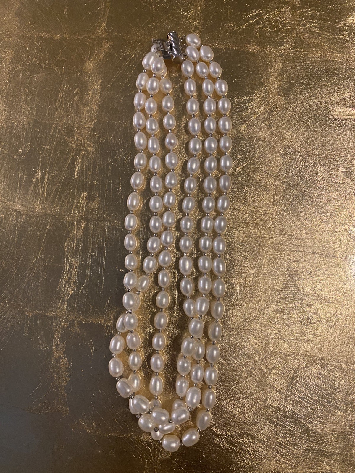 Vintage Imperial Pearl Syndicate 3 Strand Baroque Necklace Earring Set 14k 925.