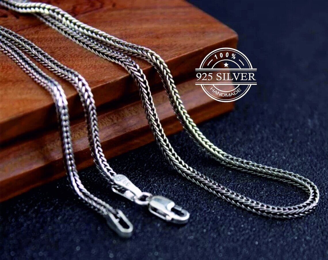 Men’s Oxidized Franco Chain Necklace 2mm 925 Sterling Silver Lobster, Bali Chain