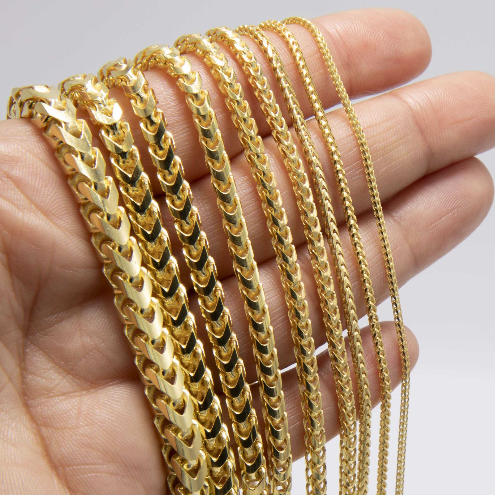 Franco Chain Solid 14K Yellow Gold-Plated Silver 925 Italy All Sizes