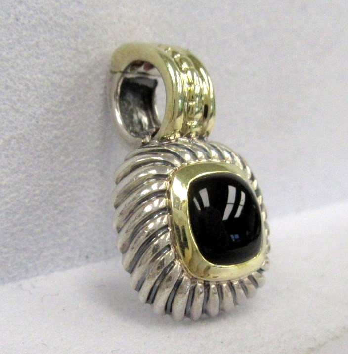 Vintage David Yurman Albion Onyx Sterling Silver 14k Gold Pendant Enhancer