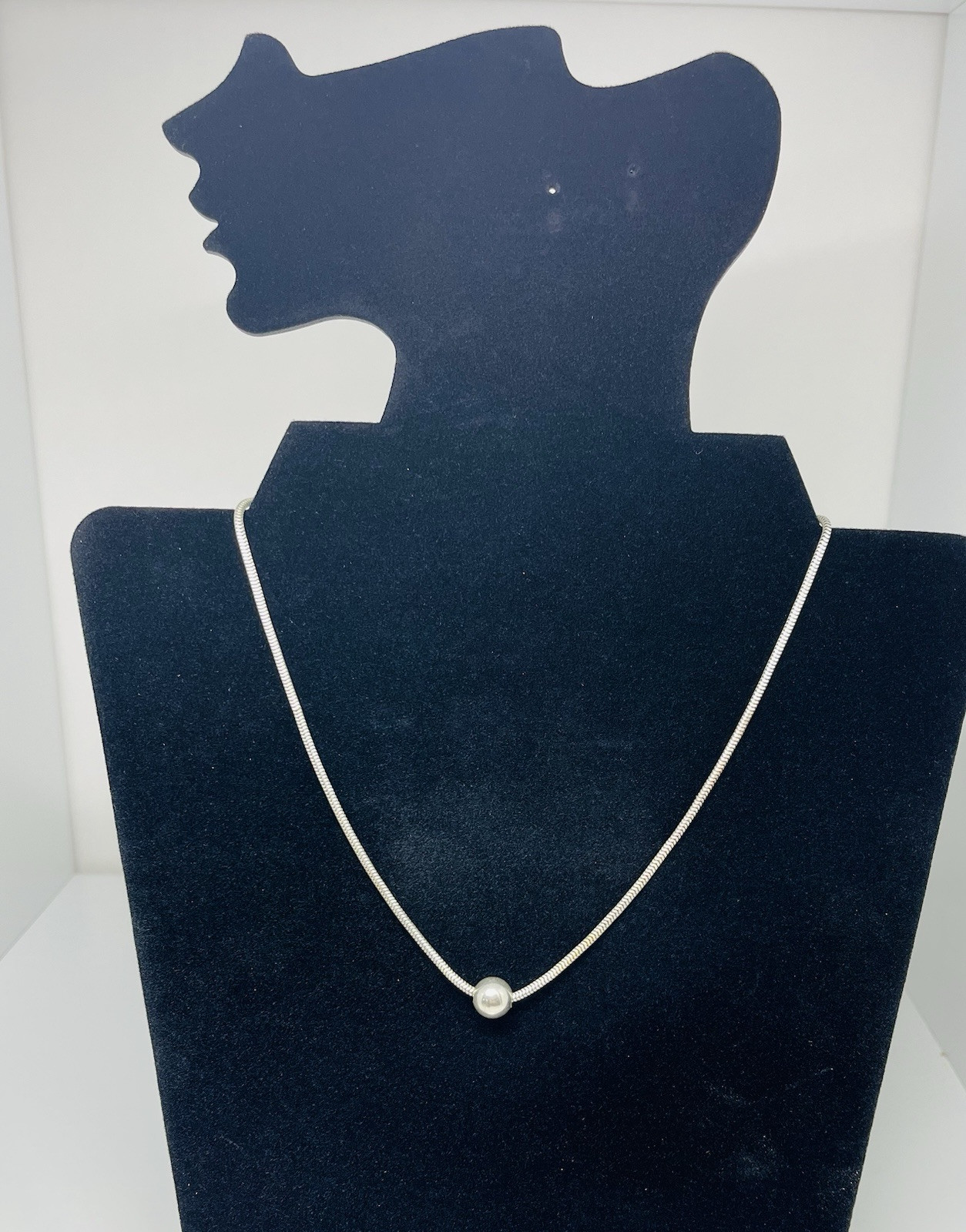 835 German Silver Ball Charm Pendant Snake Chain Necklace 16”