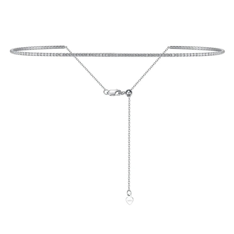 2mm Full Real Moissanite Tennis Necklace Choker 925 Silver 18K White Gold Plated