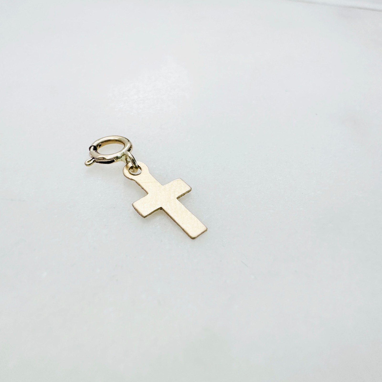 14K Solid Yellow Gold 10mm Mini Petite Cross Charm Pendant w/Spring Clasp