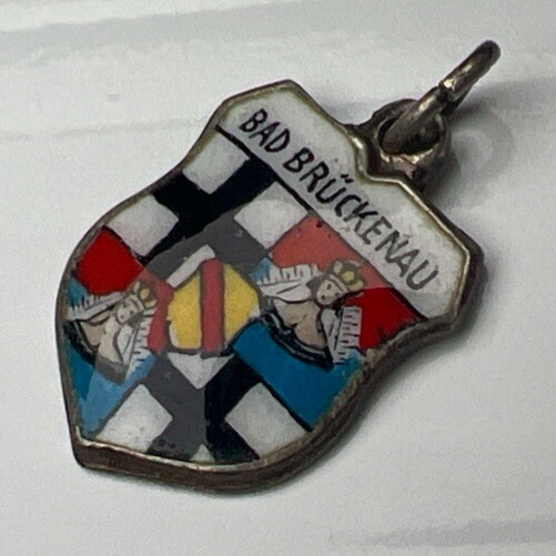 REU 800 Sterling Silver Pendant Bad Brückenau Germany Queens Flag Enamel Crest