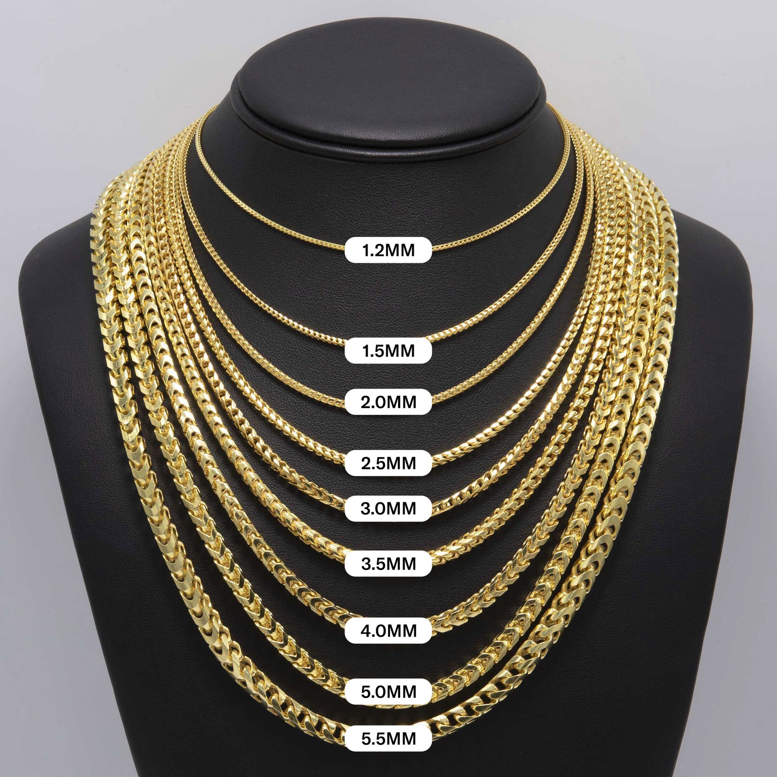 Franco Chain Solid 14K Yellow Gold-Plated Silver 925 Italy All Sizes
