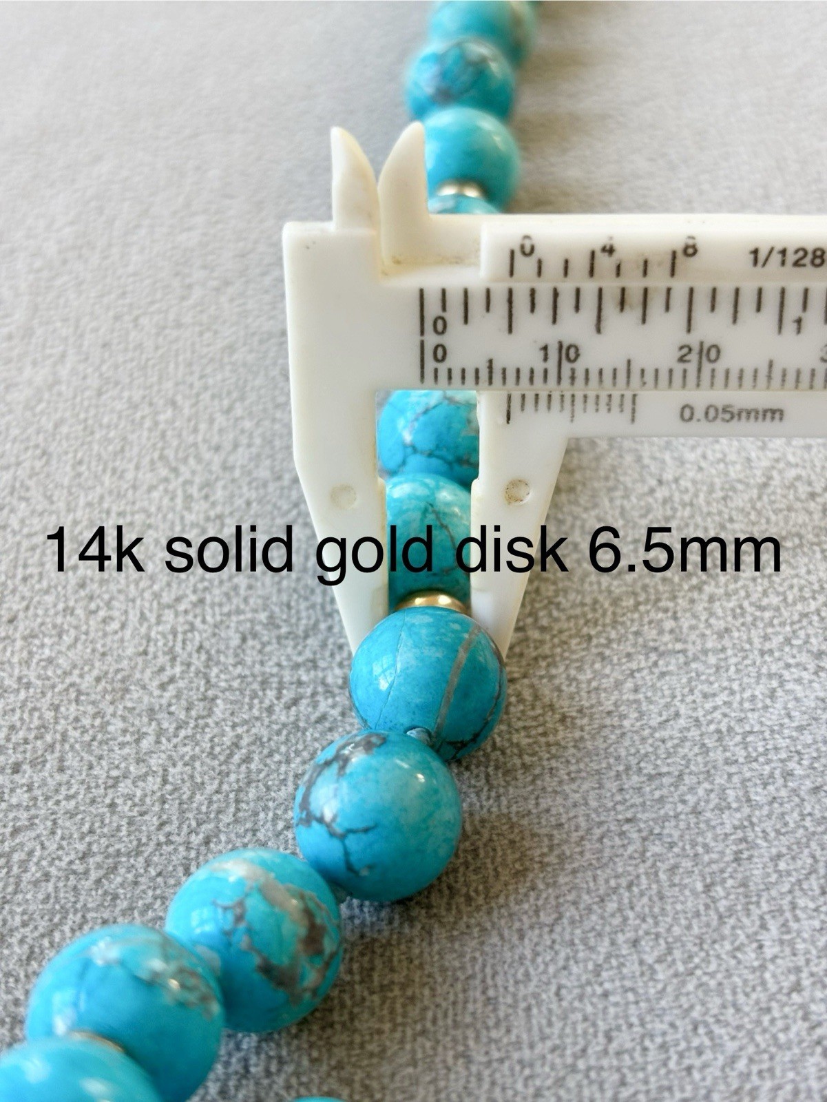 Solid 14k Yellow Gold 12mm Round Natural Turquoise Beaded Necklace 33” 159g