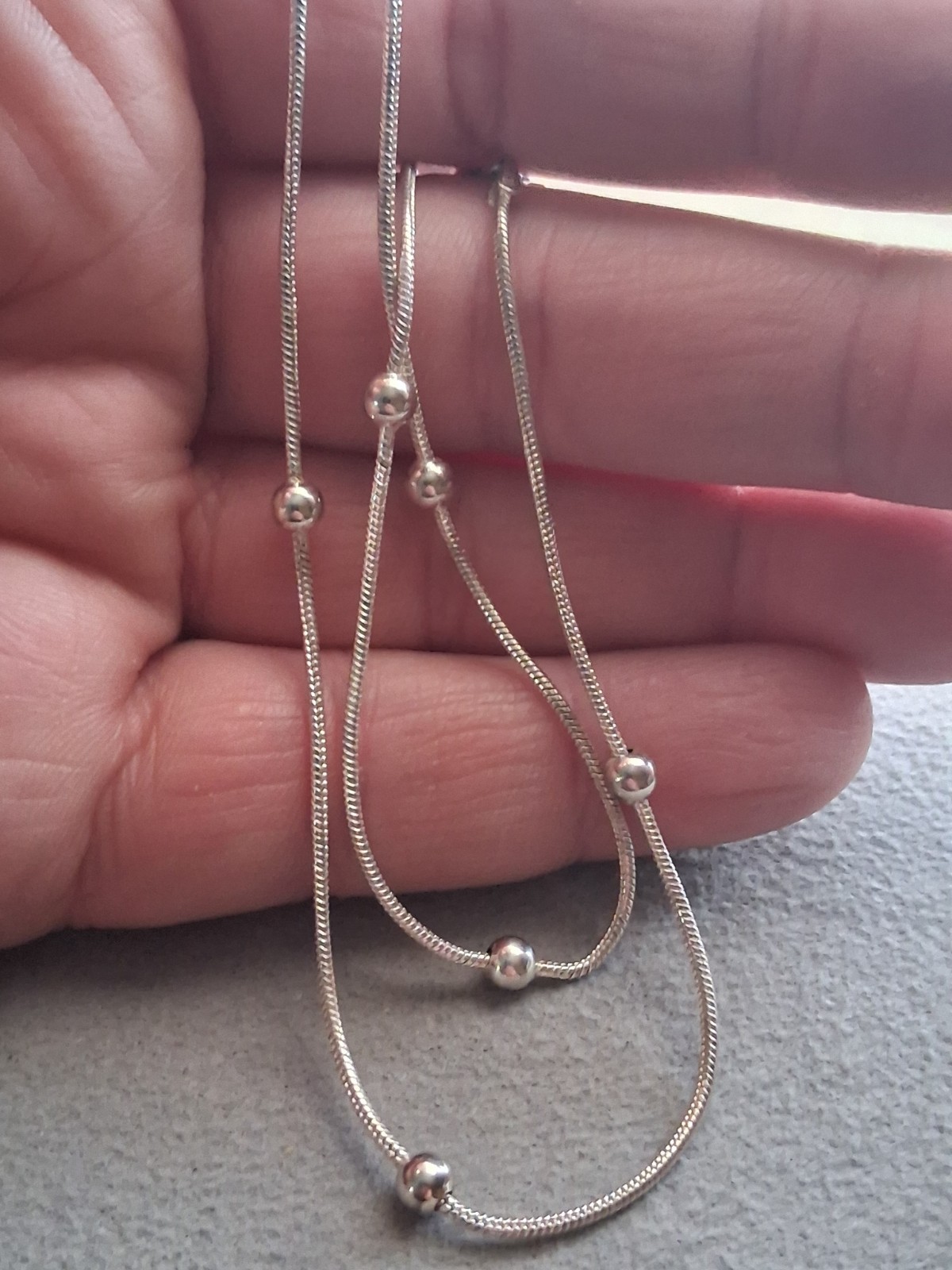 Sterling silver station bead necklace 18″, 925 Italy